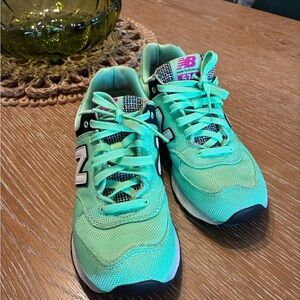 New Balance Mint Green Athletic Sneakers with Black & White Accents